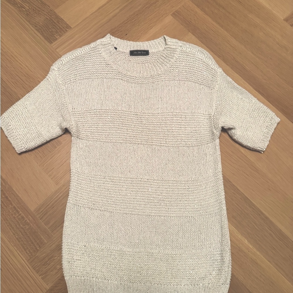 Saks Fifth Avenue Sequined Women's Textured Cream Crewneck Sweater